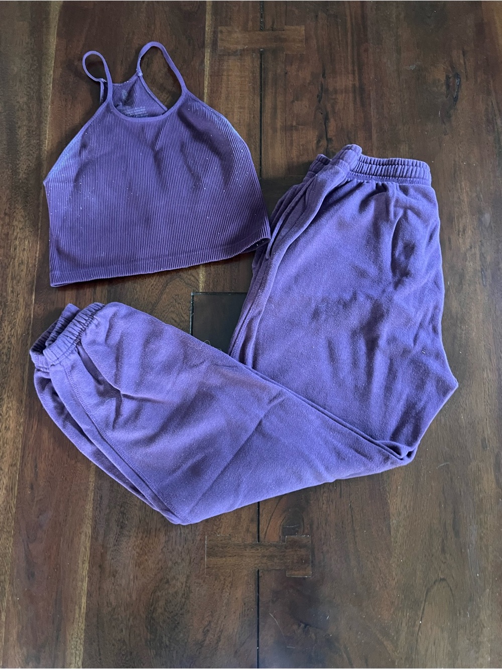 Women’s Purple Ribbed Top and Jogger Sweat Pants Set | Medium | Cotton Blen